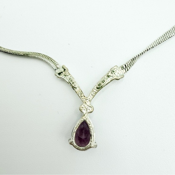 Vintage Avon Silver Tone Faux Amethyst Glass Stone Rhinestone Pendant Necklace - Picture 5 of 9